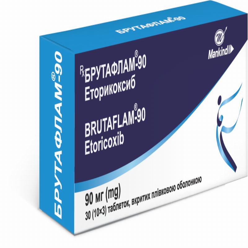 БРУТАФЛАМ®-90 таблетки, вкриті плівковою оболонкою, по 90 мг по 10 таблеток у блістері; по 3 блістери в картонній упаковці